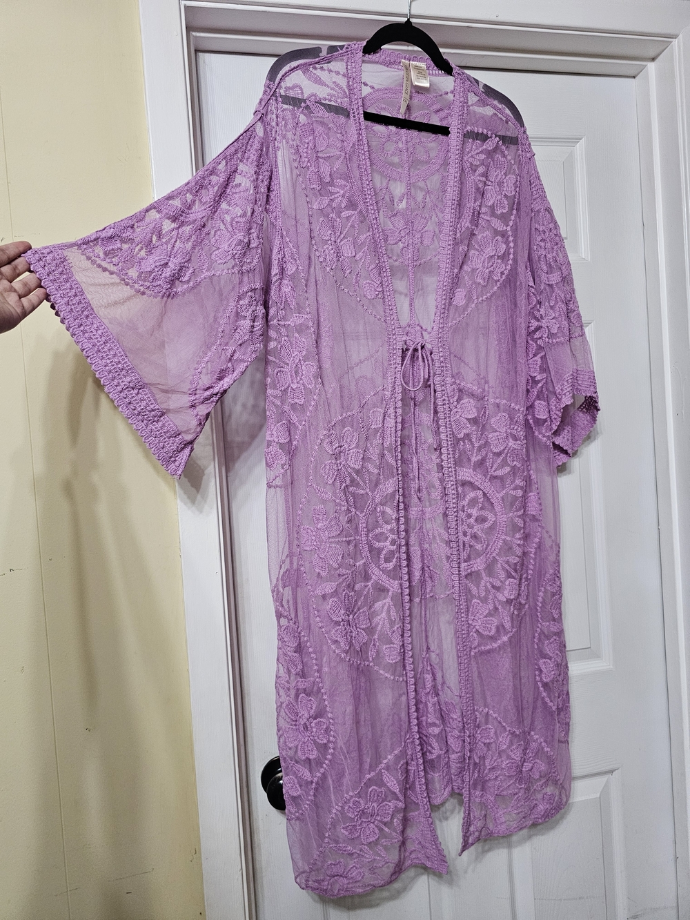 Boho Lilac Sheer Lace Kimono Duster